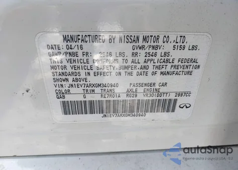 2016 Infiniti Q50 3.0T Premium from USA, damaged, VIN JN1EV7ARXGM340940